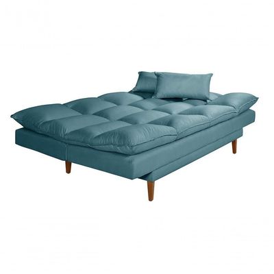 Sofá Cama Andorra 3 Lugares Império Reclinável Casal Pés Madeira Suede Azul Turquesa 362