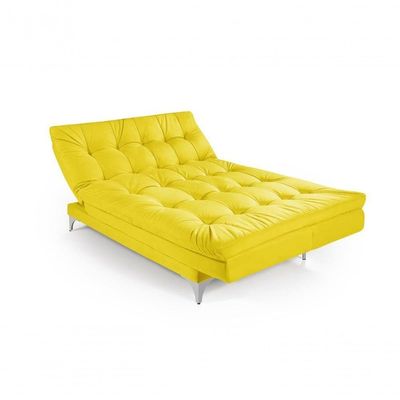 Sofá Cama Versátil 3 Lugares Império Reclinável Casal Pés De Alumínio Espuma Especial D33 Suede Amarelo 374