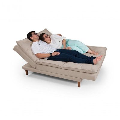 Sofá Cama Vancouver 3 Lugares Império Reclinável Casal Pés Madeira Suede Areia 376