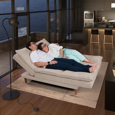 Sofá Cama Vancouver 3 Lugares Império Reclinável Casal Pés Madeira Suede Areia 376