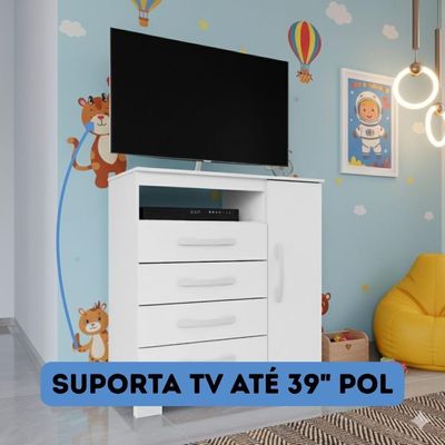 Cômoda Com Sapateira Infantil Tv Quarto 4 Gavetas 1 Porta Branco Branco