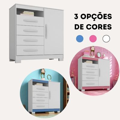 Cômoda Com Sapateira Infantil Tv Quarto 4 Gavetas 1 Porta Branco Branco