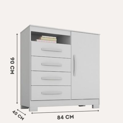 Cômoda Com Sapateira Infantil Tv Quarto 4 Gavetas 1 Porta Branco Branco