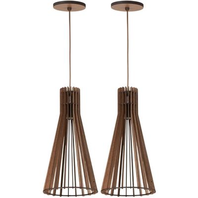 Kit 2 Pendentes Cone MDF Luminárias Decorativos Tiffany Dital Salas Escritórios Halls