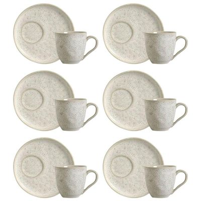Conjunto 6 Xícaras de Chá com Pires Bio Vanilla 170ml Cerâmica Off White Porto Brasil Mesa Posta
