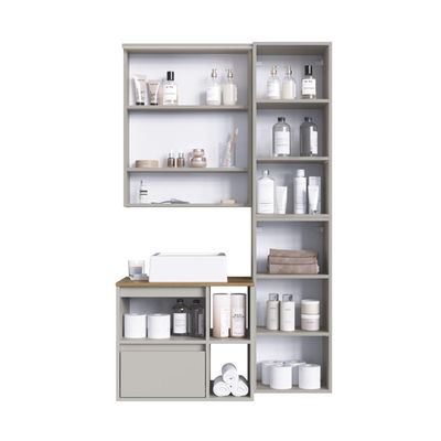 Conjunto Gabinete p/ Banheiro Suspenso 96cm c/ 4 Peças Iluminação em Led e Cuba Branca na Cor Arenas