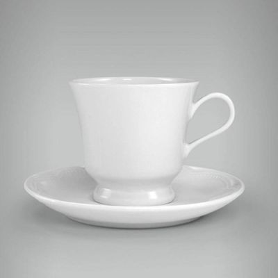 Xícara de Café com Pires Porcelana Germer 80ml Relevo Cottage Branco Chávena