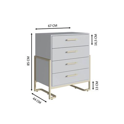 Cômoda para Quarto 4 Gavetas Multiuso Estilo Industrial Arenas Champanhe 67x44x85cm Placa e Ponto