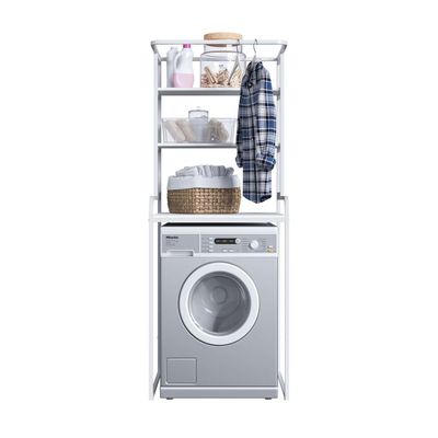 Estante Multiuso Prateleira Organizadora Máquina Lavar Lavanderia Área de Serviço Metal Branco