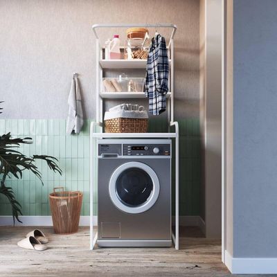 Estante Multiuso Prateleira Organizadora Máquina Lavar Lavanderia Área de Serviço Metal Branco