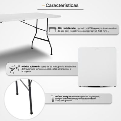 Mesa Portátil Dobrável Vira Maleta Com Alça Camping Branco