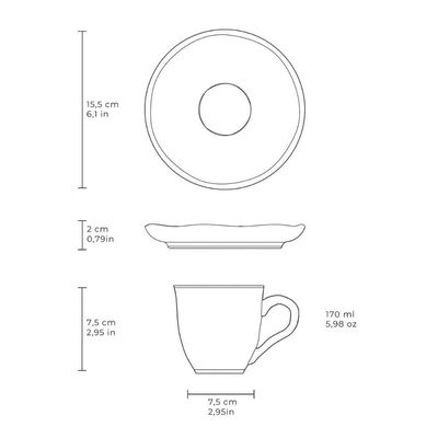 Xícara de Chá com Pires 170ml Cerâmica Stoneware Bio Oceano Porto Brasil Azul