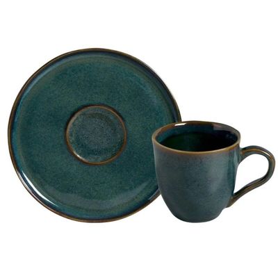 Xícara de Chá com Pires 170ml Cerâmica Stoneware Bio Oceano Porto Brasil Azul