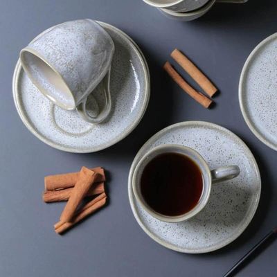 Xícara de Chá com Pires Bio Vanilla 170ml Cerâmica Off White Porto Brasil Cozinha