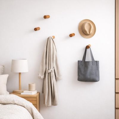 Kit 3 Cabideiros de Parede em Madeira Eucalipto Gancho Decorativo Premium