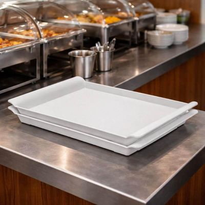 Kit 6 Bandejas Plásticas Lea Ou Branco Retangular 34x21cm para Servir Restaurante Lanchonete