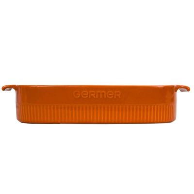 Travessa Retangular 30x21cm Laranja Germer Porcelana Assadeira Forma Canelada Média