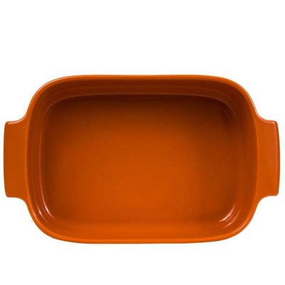 Travessa Retangular 30x21cm Laranja Germer Porcelana Assadeira Forma Canelada Média