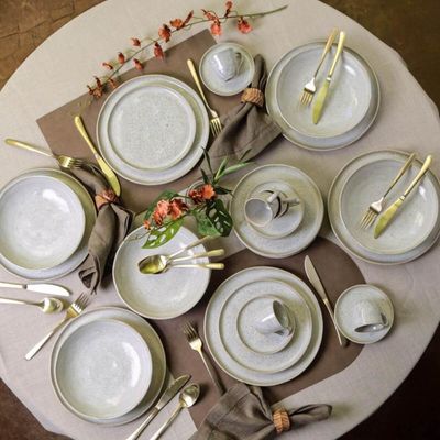 Aparelho de Jantar 30 Peças Bio Vanilla Cerâmica Orgânico Off White Porto Brasil Mesa Posta
