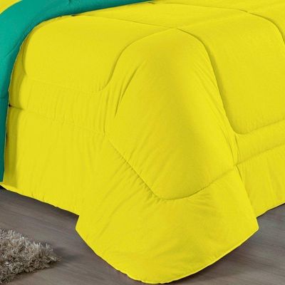 Edredom Casal Nobre 1 Peça Dupla Face 2,00m X 2,20m Malha 100% Algodão - Amarelo / Jade