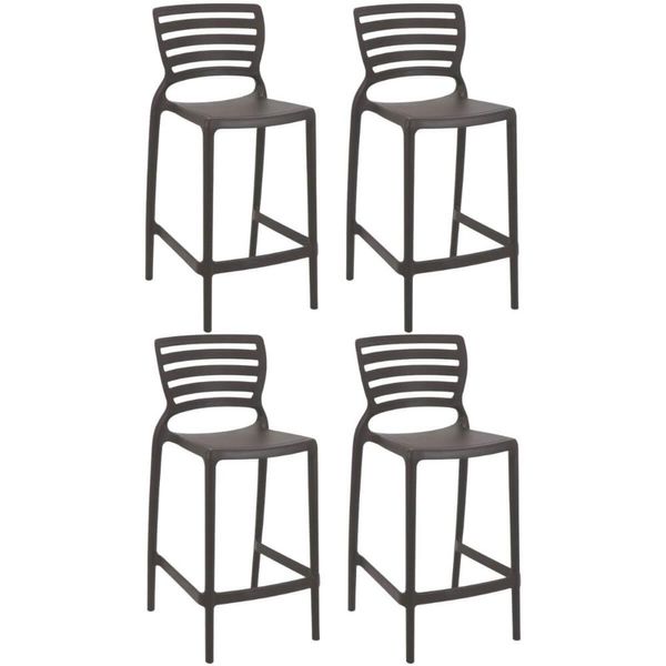Jogo 4 Banquetas Altas Marrom Tramontina Plástico Resistente Summa Sofia Uso Residencial Comercial