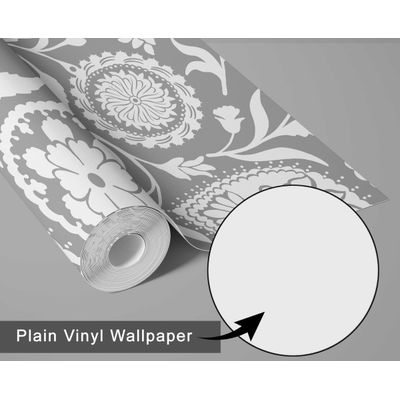 Papel Parede Autoadesivo Boho, Floral Paisley, Vinil Impermeável, Cinza, Removível, Ideal para Locatários/Quarto e Sala de Jantar - S4sassy 63,5 cm (L) × 304,8 cm (C) / Cinza - Vinil Liso