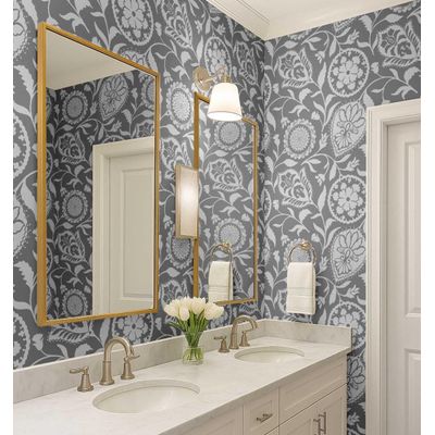 Papel Parede Autoadesivo Boho, Floral Paisley, Vinil Impermeável, Cinza, Removível, Ideal para Locatários/Quarto e Sala de Jantar - S4sassy 63,5 cm (L) × 304,8 cm (C) / Cinza - Vinil Liso