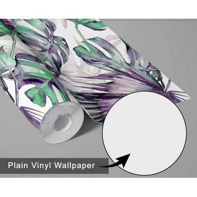 Papel de Parede com Folhas de Monstera Tropical Roxo, Vinílico Autoadesivo, Revestimento Decorativo Fácil para Quarto e Sala - S4Sassy 63,5 cm (L) × 304,8 cm (C) / Roxo - Vinil Liso