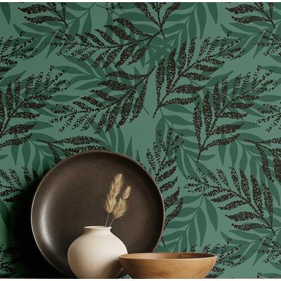 Papel de Parede Autoadesivo Decorativo Folhagem, Vinílico Impermeável, Verde, Removível e Adequado para Inquilinos - S4Sassy 63,5 cm (L) × 304,8 cm (C) / Verde - Vinil Liso
