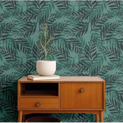 Papel de Parede Autoadesivo Decorativo Folhagem, Vinílico Impermeável, Verde, Removível e Adequado para Inquilinos - S4Sassy 63,5 cm (L) × 304,8 cm (C) / Verde - Vinil Liso