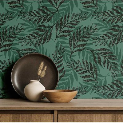 Papel de Parede Autoadesivo Decorativo Folhagem, Vinílico Impermeável, Verde, Removível e Adequado para Inquilinos - S4Sassy 63,5 cm (L) × 304,8 cm (C) / Verde - Vinil Liso