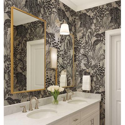 Papel de Parede Autocolante Estampa Rascunho de Selva, Vinílico Impermeável, Preto, Removível, para Inquilinos, Quarto e Sala - S4Sassy 63,5 cm (L) × 609,6 cm (C) / Preto - Vinil Liso