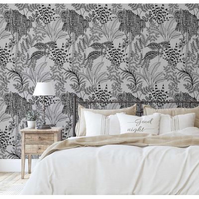 Papel de Parede Autocolante Estampa Rascunho de Selva, Vinílico Impermeável, Preto, Removível, para Inquilinos, Quarto e Sala - S4Sassy 63,5 cm (L) × 609,6 cm (C) / Preto - Vinil Liso
