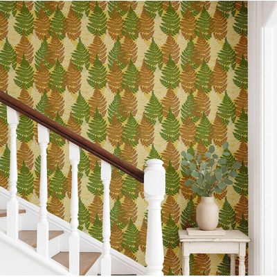 Papel de Parede Autoadesivo Folhas de Samambaia, Vinil Impermeável Amarelo, Removível, para Inquilinos, Quarto/Sala de Jantar - S4Sassy 63,5 cm (L) × 152,4 cm (C) / Amarelo - Vinil Liso