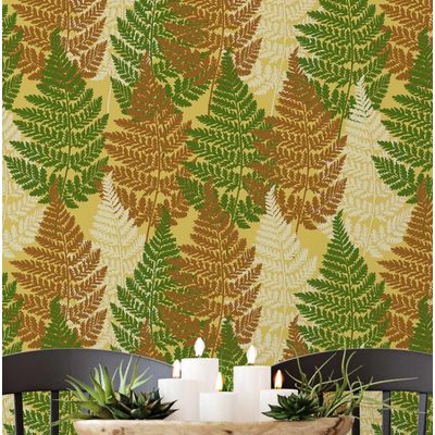 Papel de Parede Autoadesivo Folhas de Samambaia, Vinil Impermeável Amarelo, Removível, para Inquilinos, Quarto/Sala de Jantar - S4Sassy 63,5 cm (L) × 152,4 cm (C) / Amarelo - Vinil Liso