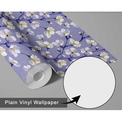 Papel de Parede Autoadesivo Peel-and-Stick, Estampa Blossom Bloom - Mural Estilo Asiático para Banheiro, Lavanderia e Closet Roxo - S4Sassy 63,5 cm (L) × 609,6 cm (C) / Roxo - Vinil Liso