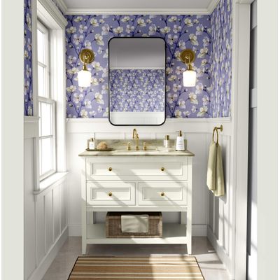 Papel de Parede Autoadesivo Peel-and-Stick, Estampa Blossom Bloom - Mural Estilo Asiático para Banheiro, Lavanderia e Closet Roxo - S4Sassy 63,5 cm (L) × 609,6 cm (C) / Roxo - Vinil Liso