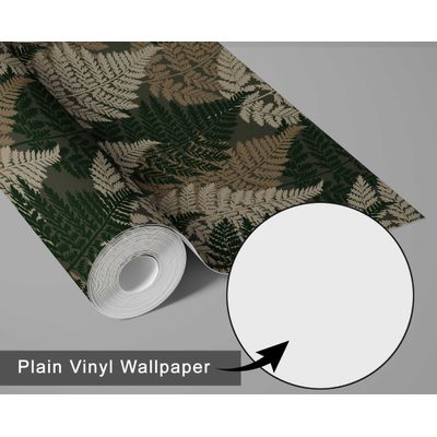 Papel de Parede Autoadesivo Decorativo Folhagem de Samambaia, Vinil Impermeável Verde, Removível, Para Aluguel, Quarto/Sala Jantar - S4Sassy 63,5 cm (L) × 609,6 cm (C) / Verde - Vinil Liso