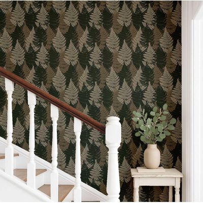 Papel de Parede Autoadesivo Decorativo Folhagem de Samambaia, Vinil Impermeável Verde, Removível, Para Aluguel, Quarto/Sala Jantar - S4Sassy 63,5 cm (L) × 609,6 cm (C) / Verde - Vinil Liso
