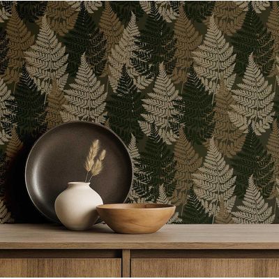 Papel de Parede Autoadesivo Decorativo Folhagem de Samambaia, Vinil Impermeável Verde, Removível, Para Aluguel, Quarto/Sala Jantar - S4Sassy 63,5 cm (L) × 609,6 cm (C) / Verde - Vinil Liso