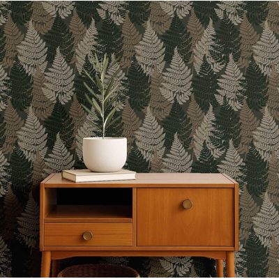 Papel de Parede Autoadesivo Decorativo Folhagem de Samambaia, Vinil Impermeável Verde, Removível, Para Aluguel, Quarto/Sala Jantar - S4Sassy 63,5 cm (L) × 609,6 cm (C) / Verde - Vinil Liso