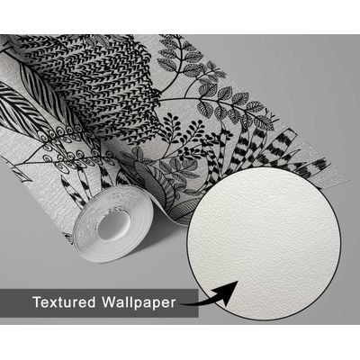 Papel de Parede Autocolante Estampa Rascunho de Selva, Vinílico Impermeável, Preto, Removível, para Inquilinos, Quarto e Sala - S4Sassy 63,5 cm (L) × 304,8 cm (C) / Preto - Vinil Texturizado