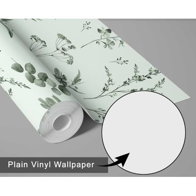 Papel de Parede Autoadesivo Estampa Botânica em Aquarela Verde, Vinílico Removível DIY, Descole e Cole para Parede de Entrada - S4sassy 63,5 cm (L) × 152,4 cm (C) / Verde - Vinil Liso