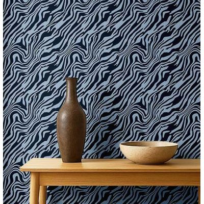 Papel de Parede Removível Estampa Listrada Animal Estilo Selva, Vinil Autoadesivo, Fácil DIY para Quarto e Sala - Azul - S4Sassy 63,5 cm (L) × 152,4 cm (C) / Azul - Vinil Liso