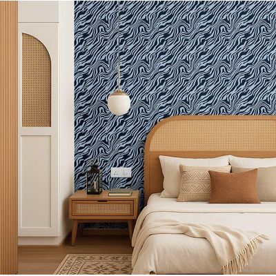 Papel de Parede Removível Estampa Listrada Animal Estilo Selva, Vinil Autoadesivo, Fácil DIY para Quarto e Sala - Azul - S4Sassy 63,5 cm (L) × 152,4 cm (C) / Azul - Vinil Liso