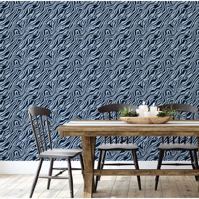 Papel de Parede Removível Estampa Listrada Animal Estilo Selva, Vinil Autoadesivo, Fácil DIY para Quarto e Sala - Azul - S4Sassy 63,5 cm (L) × 152,4 cm (C) / Azul - Vinil Liso