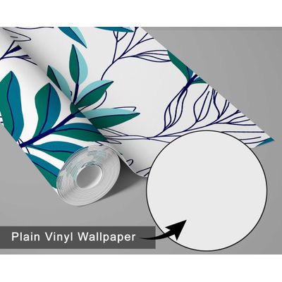Papel de Parede Contorno de Folhas Verdes - Vinil Autoadesivo Botânico Moderno Envoltório Decorativo Fácil para Quarto e Sala - S4Sassy 63,5 cm (L) × 914,4 cm (C) / Verde - Vinil Texturizado