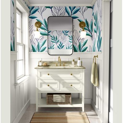 Papel de Parede Contorno de Folhas Verdes - Vinil Autoadesivo Botânico Moderno Envoltório Decorativo Fácil para Quarto e Sala - S4Sassy 63,5 cm (L) × 914,4 cm (C) / Verde - Vinil Texturizado