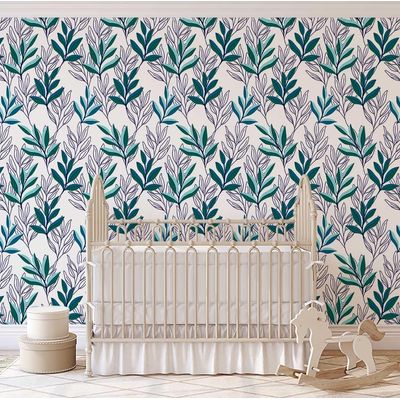 Papel de Parede Contorno de Folhas Verdes - Vinil Autoadesivo Botânico Moderno Envoltório Decorativo Fácil para Quarto e Sala - S4Sassy 63,5 cm (L) × 914,4 cm (C) / Verde - Vinil Texturizado