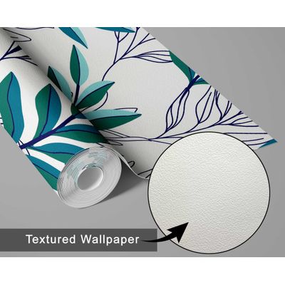 Papel de Parede Contorno de Folhas Verdes - Vinil Autoadesivo Botânico Moderno Envoltório Decorativo Fácil para Quarto e Sala - S4Sassy 63,5 cm (L) × 914,4 cm (C) / Verde - Vinil Texturizado